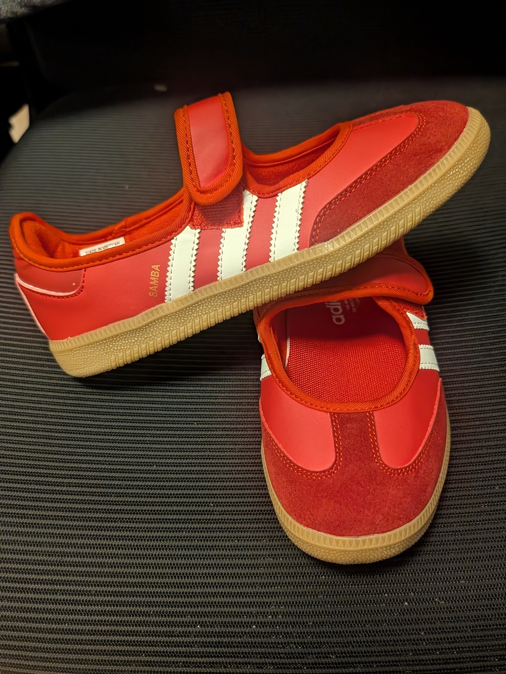 adidas Kids Red and White Velcro Samba Mary Jane Sneakers